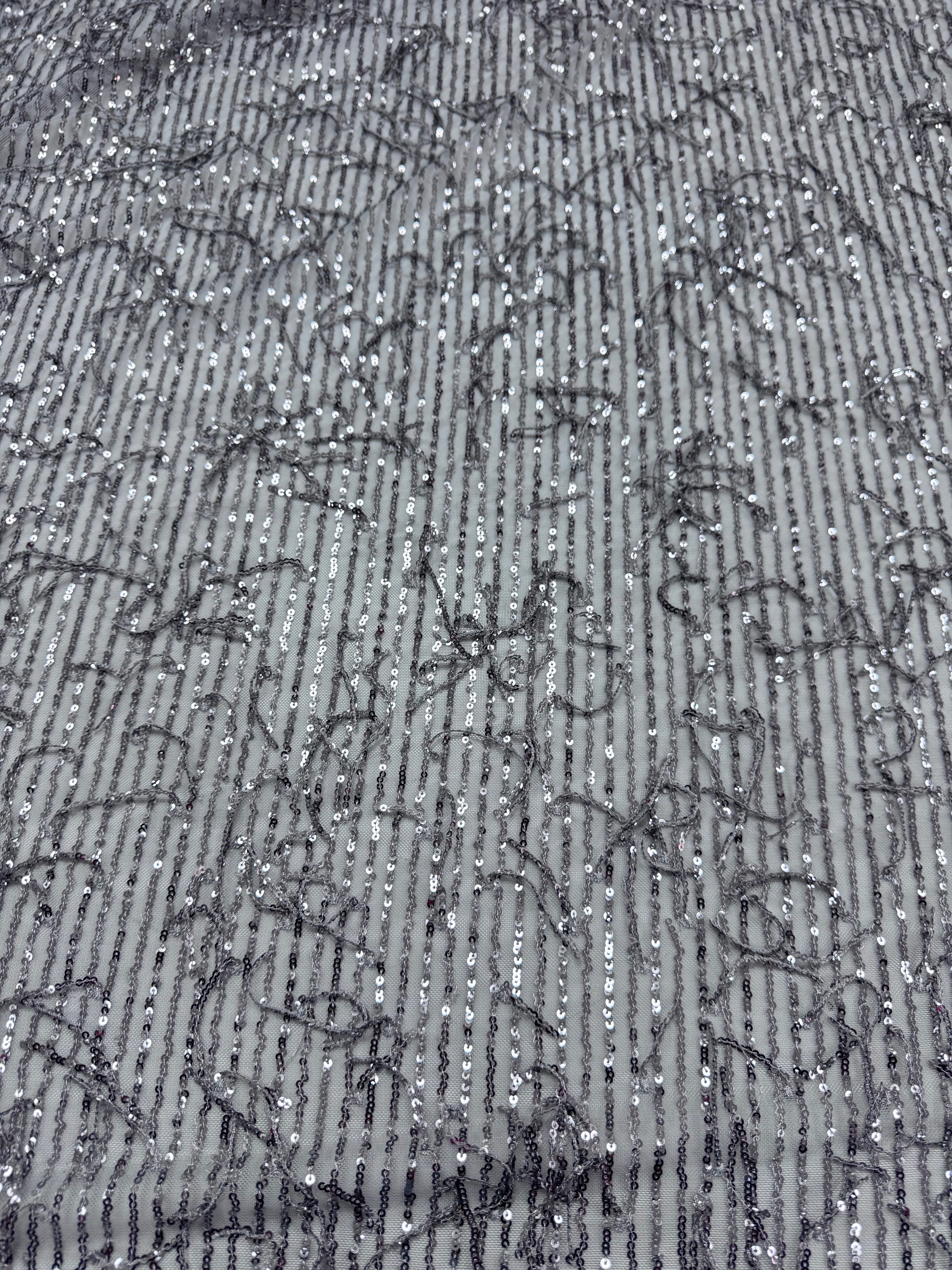 Tull elastic cu franjuri din paiete, Gri