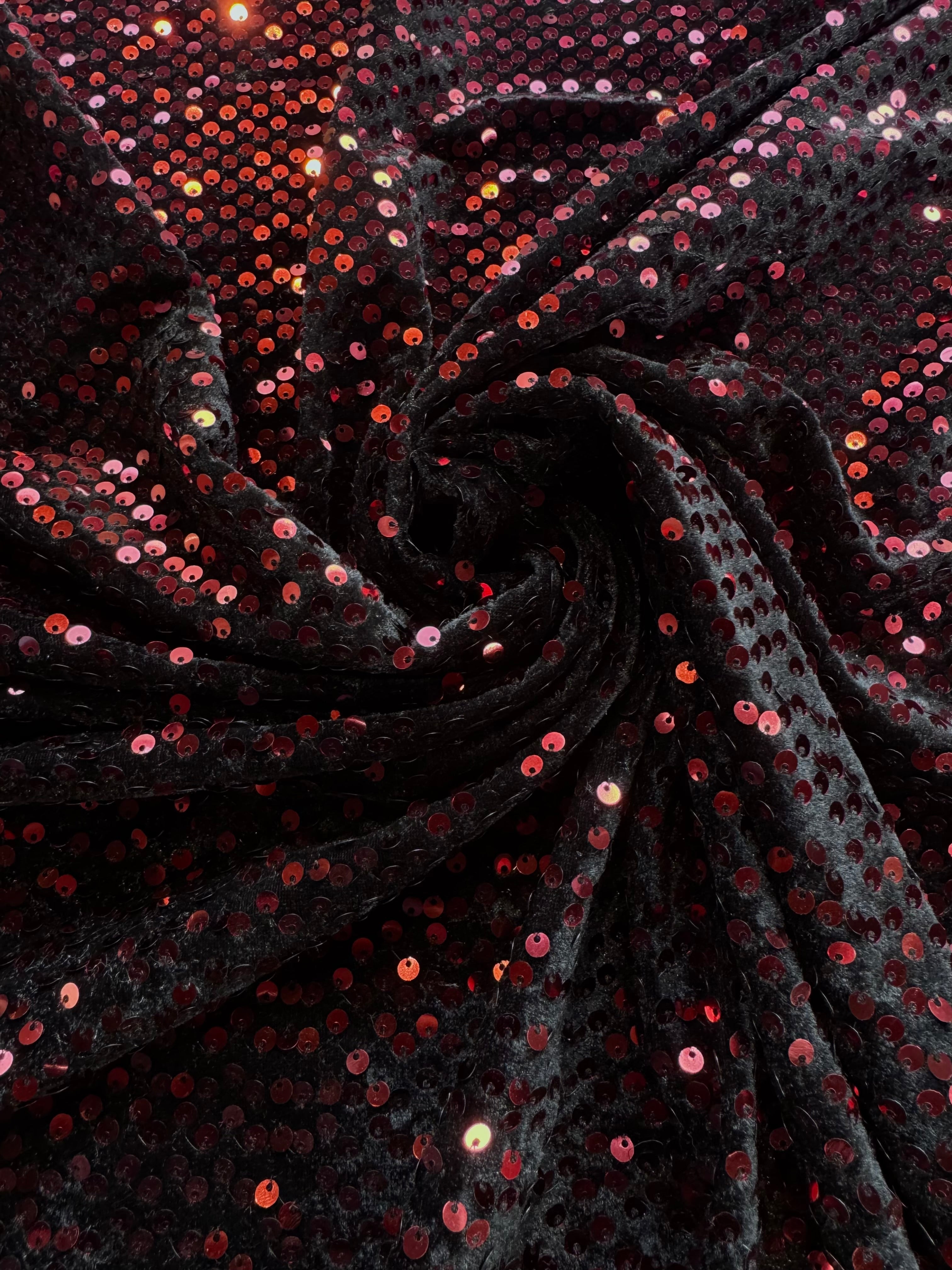 Catifea elastica cu paiete, Negru cu Grena