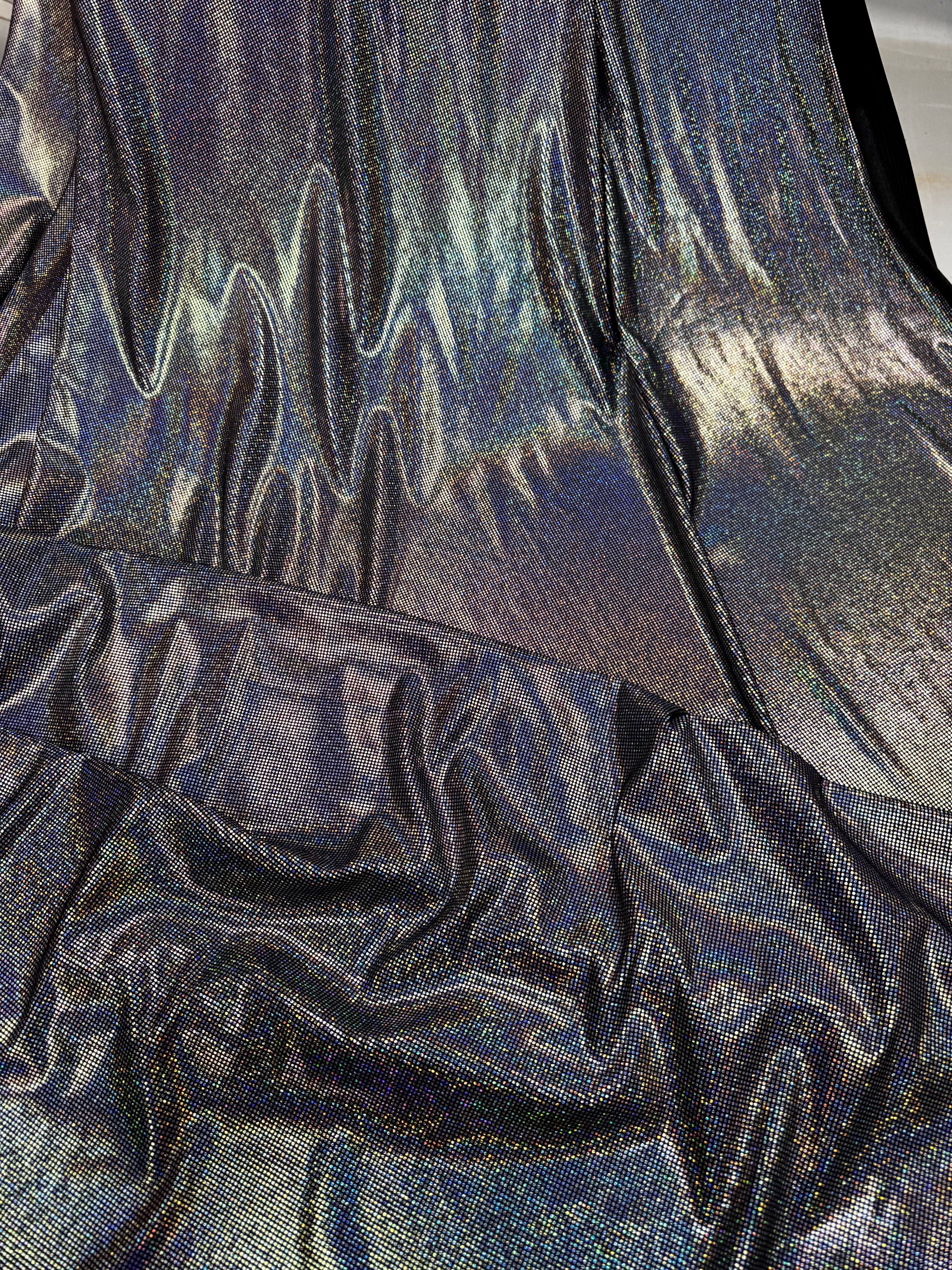 Catifea elastica neagra cu pelicula multicolora