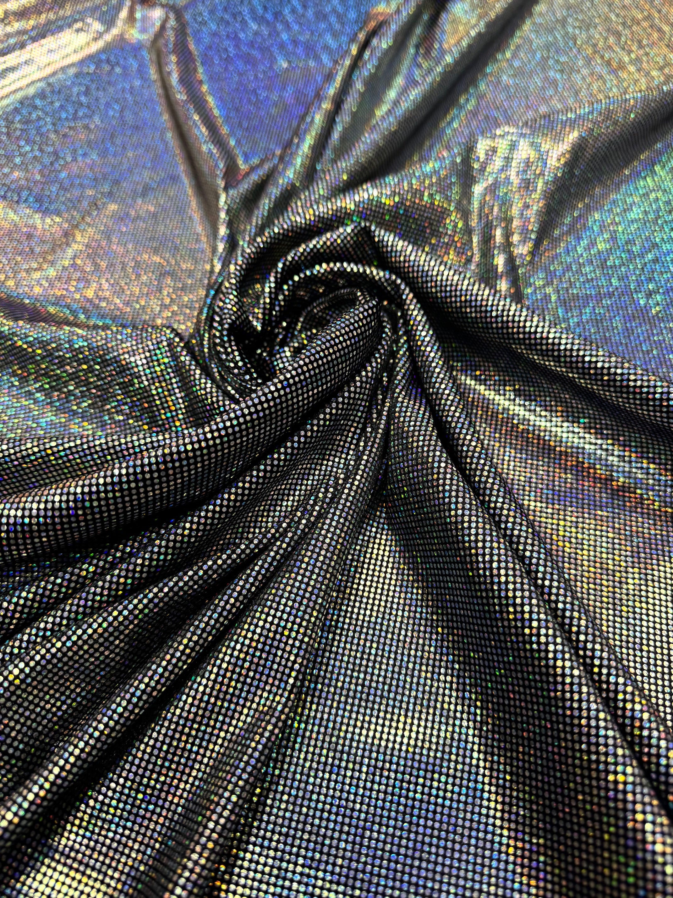 Catifea elastica neagra cu pelicula multicolora